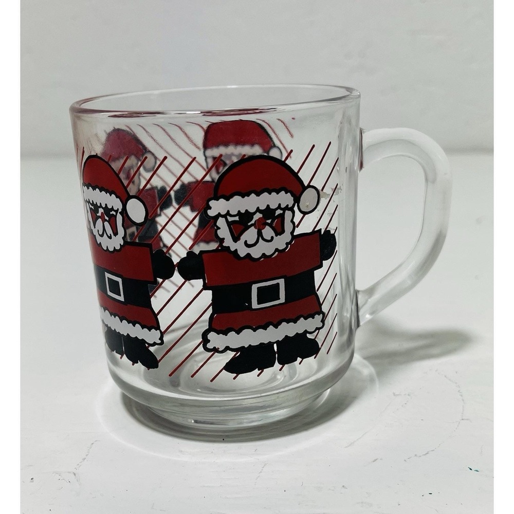 Vintage Luminarc Glass Santa Claus Christmas Mug Holiday Coffee Tea Cup 10‎ Oz